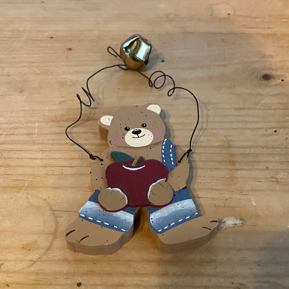 Charming Bear Ornament with Red Apple